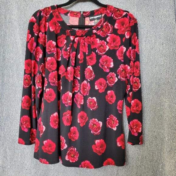 Karl Lagerfeld - Large - Black with Red Roses Top - Long Sleeve - EUC - Picture 1 of 5